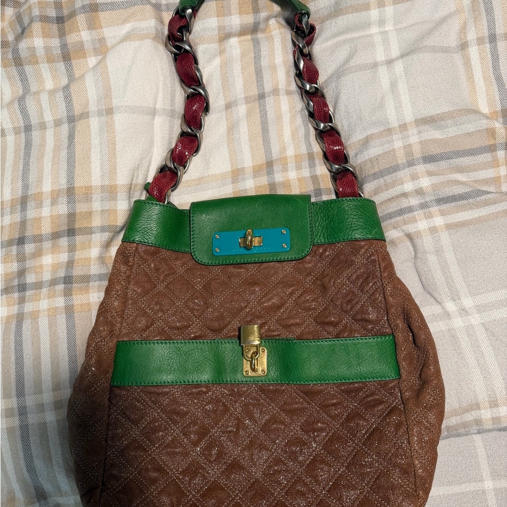 Elegant Green and Brown Quilted Women's Bag